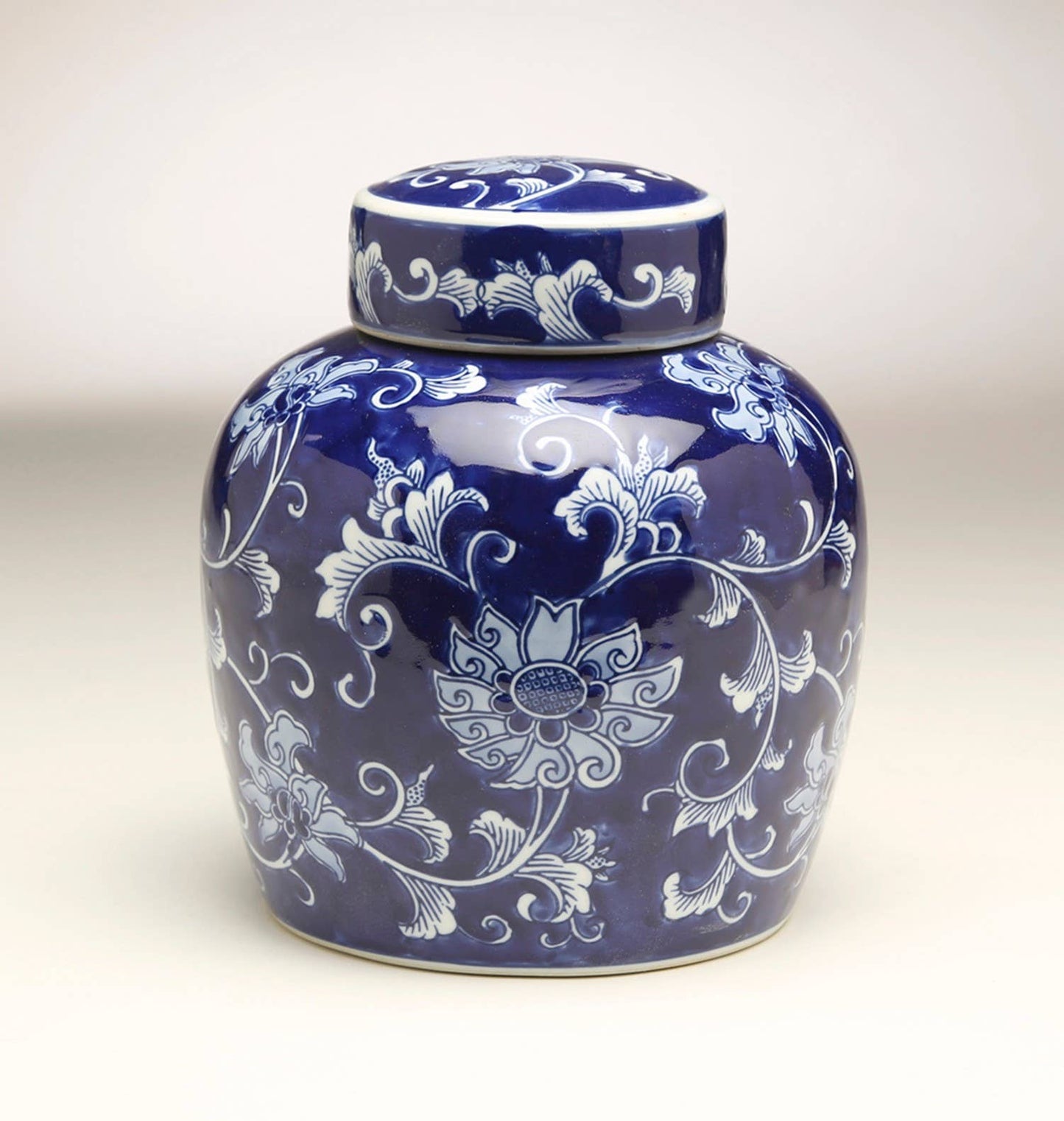 Blue and  White Floral Ginger Jar