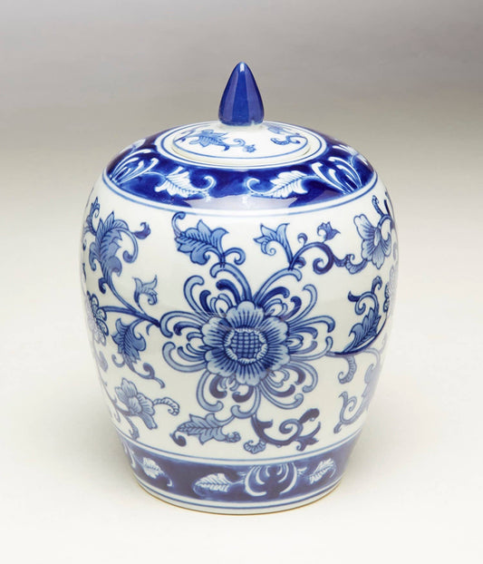 Blue and White Floral Design Ginger Jar