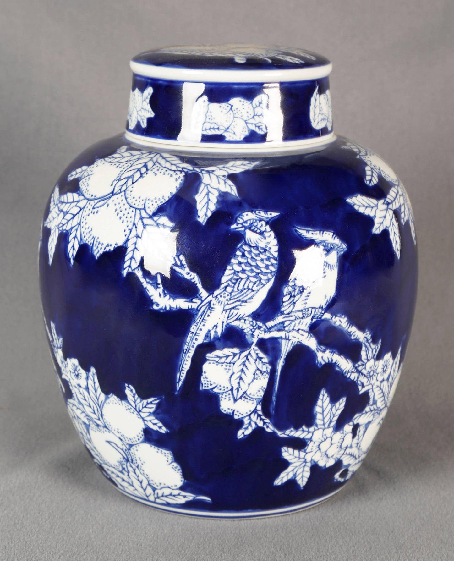 Blue and White Bird Ginger Jar