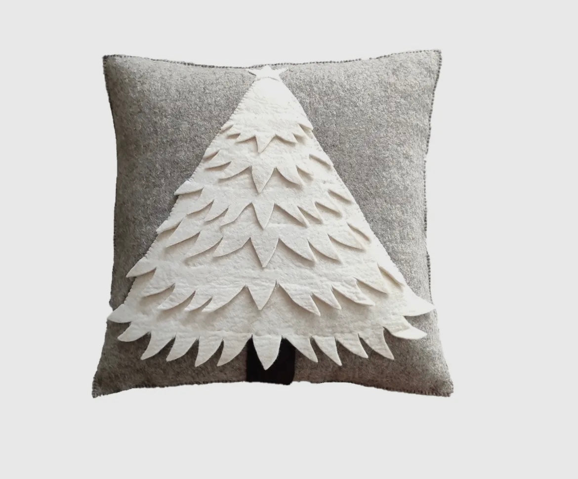 Cream Tree Felt Pillow