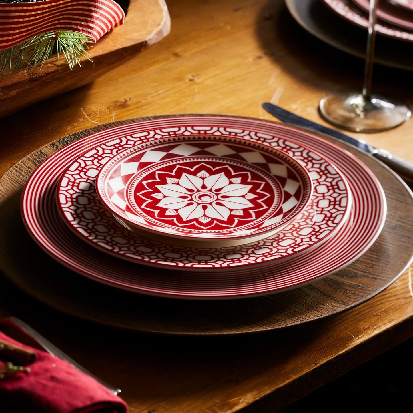 Newport Stripe Crimson Dinner Plate Set of 4