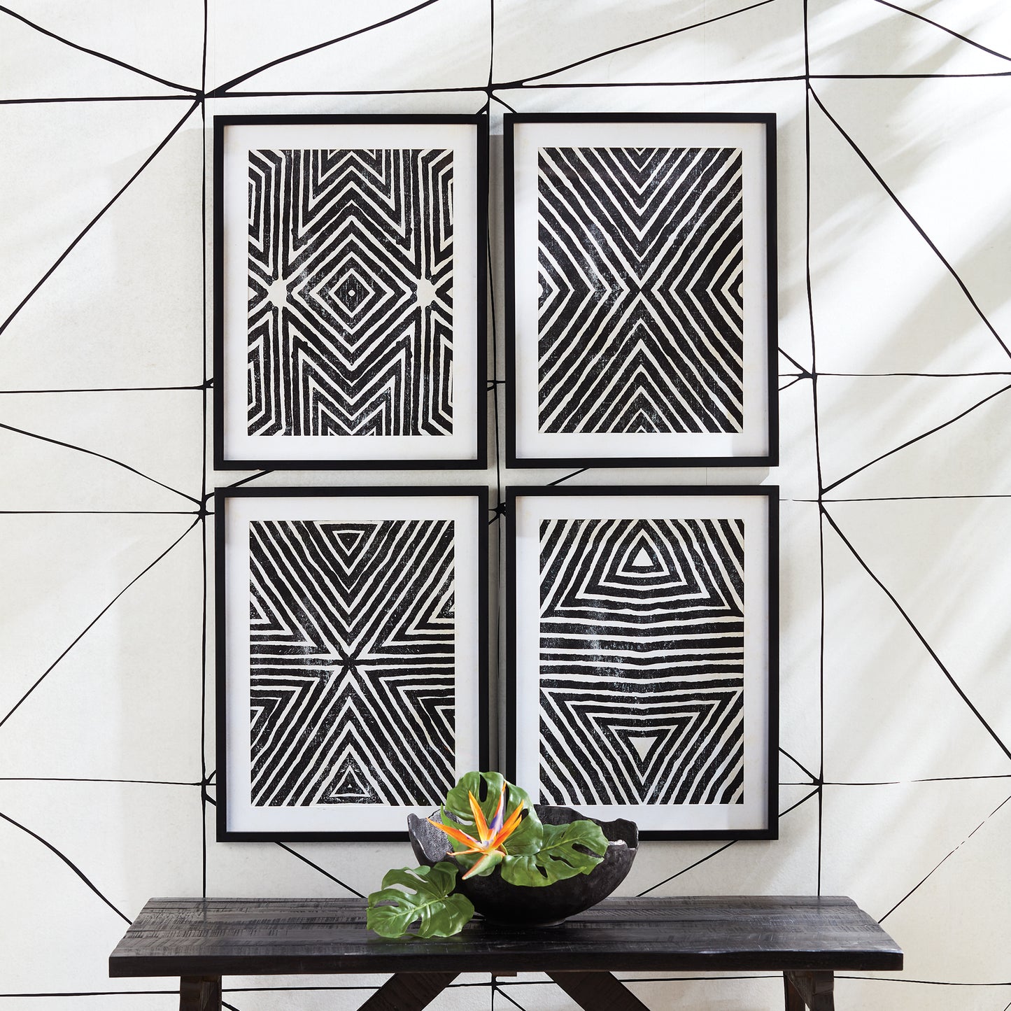 Achromatic Geometric Prints, Set Of 4