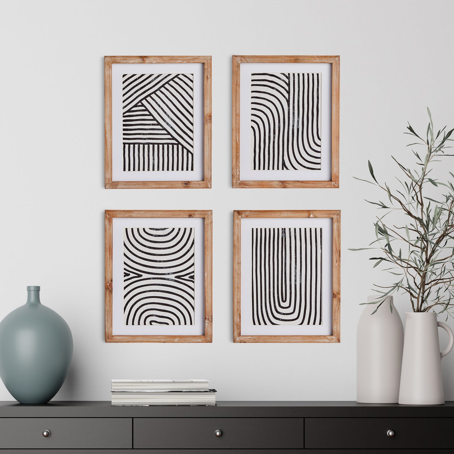 Achromatic Linear Petite Prints, Set Of 4